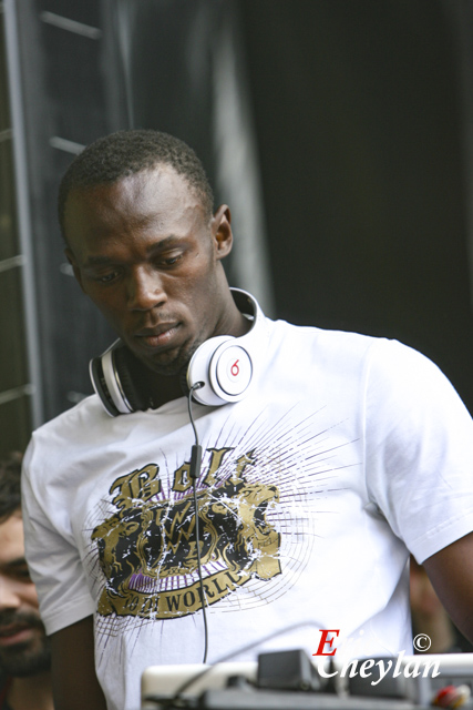 Usain Bolt, Puma Jamaïca Party, Place de l'Hôtel de Ville (Paris), 15 juillet 2010, © Eric Cheylan / https://lovinglive.fr