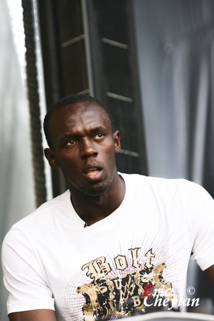 Usain Bolt, Puma Jamaïca Party, Place de l'Hôtel de Ville (Paris), 15 juillet 2010, © Eric Cheylan / https://lovinglive.fr